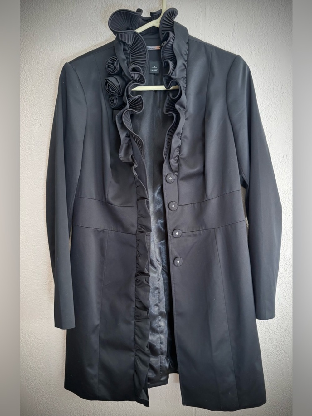 White House Black Market Black Ruffle-Trim Blazer Coat